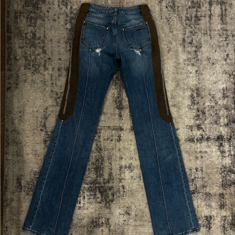 Vintage Roberto Cavalli Blue and Army Green Flare Distressed Jeans